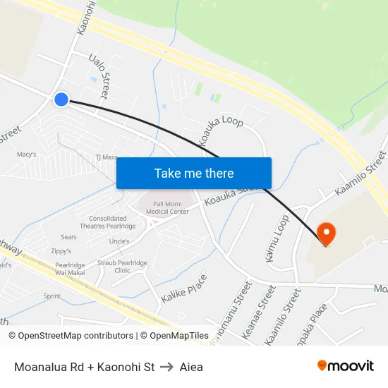 Moanalua Rd + Kaonohi St to Aiea map