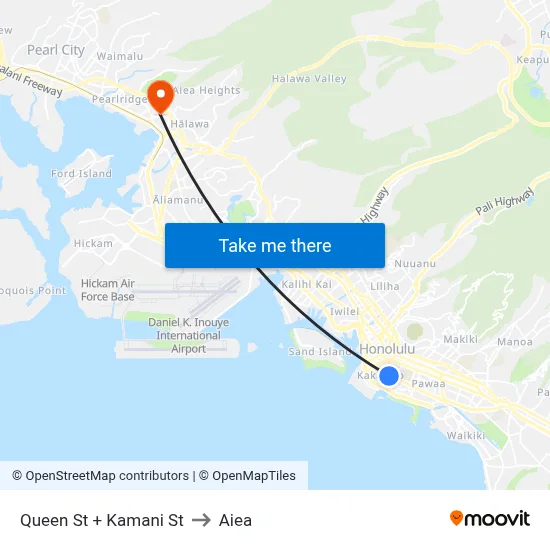Queen St + Kamani St to Aiea map