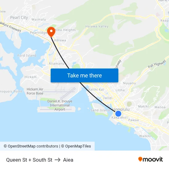 Queen St + South St to Aiea map