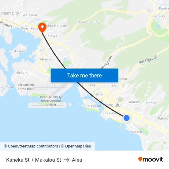 Kaheka St + Makaloa St to Aiea map