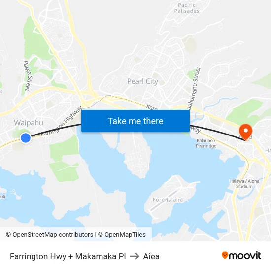 Farrington Hwy + Makamaka Pl to Aiea map