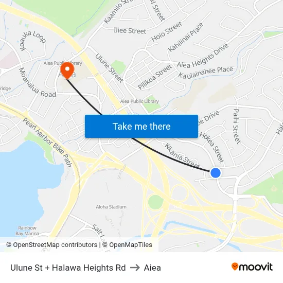 Ulune St + Halawa Heights Rd to Aiea map