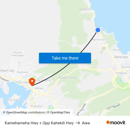 Kamehameha Hwy + Opp Kahekili Hwy to Aiea map