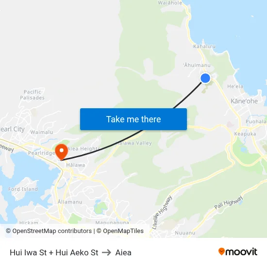 Hui Iwa St + Hui Aeko St to Aiea map