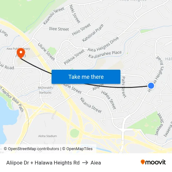 Aliipoe Dr + Halawa Heights Rd to Aiea map