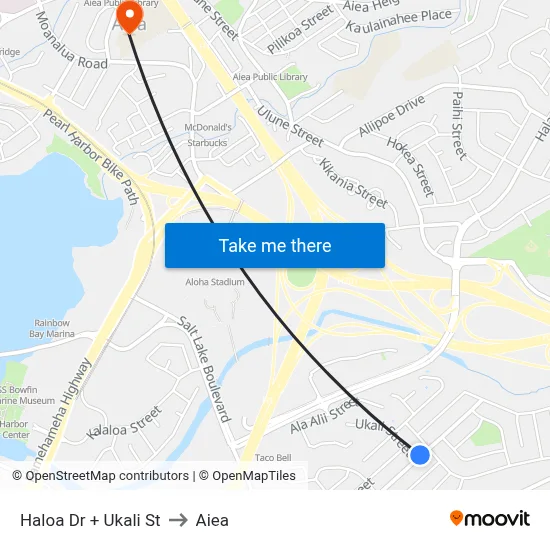 Haloa Dr + Ukali St to Aiea map