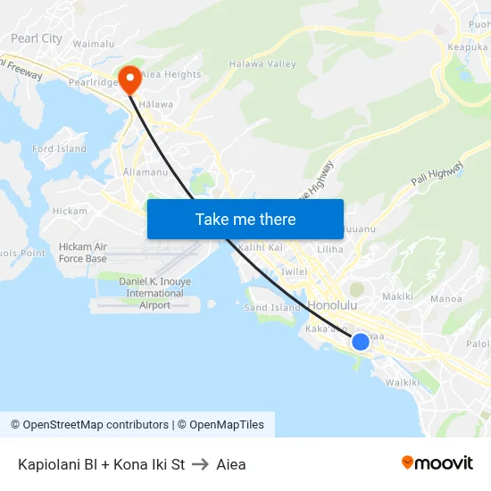 Kapiolani Bl + Kona Iki St to Aiea map
