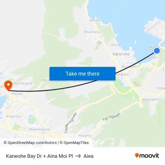 Kaneohe Bay Dr + Aina Moi Pl to Aiea map