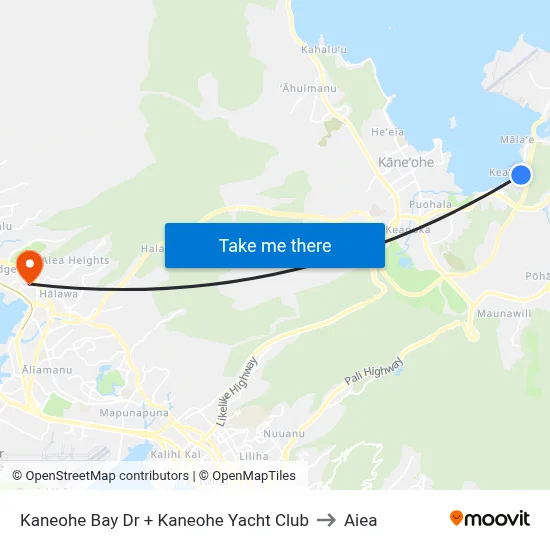 Kaneohe Bay Dr + Kaneohe Yacht Club to Aiea map