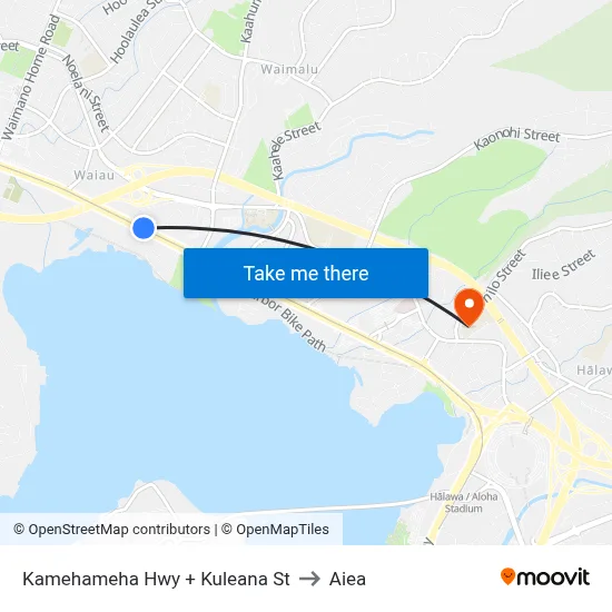 Kamehameha Hwy + Kuleana St to Aiea map