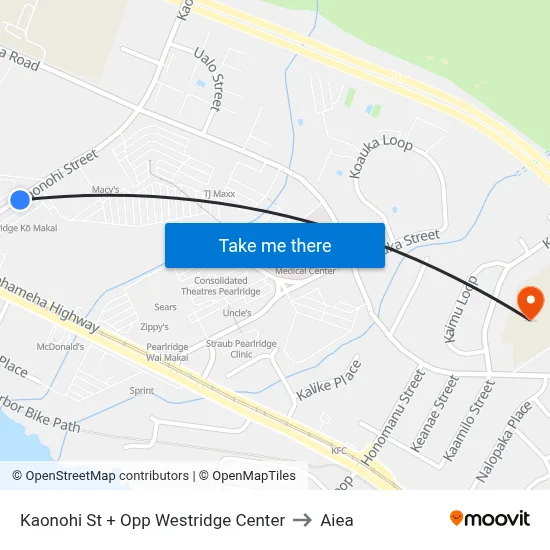 Kaonohi St + Opp Westridge Center to Aiea map