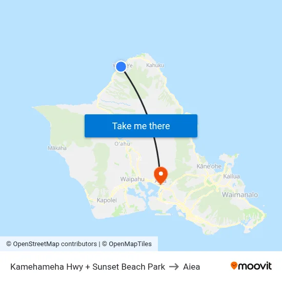 Kamehameha Hwy + Sunset Beach Park to Aiea map