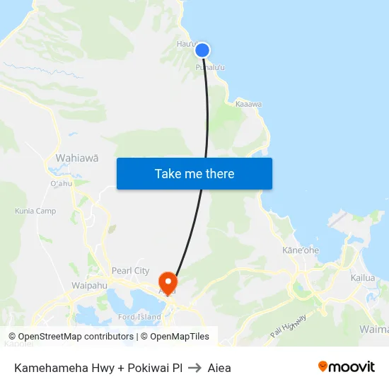 Kamehameha Hwy + Pokiwai Pl to Aiea map