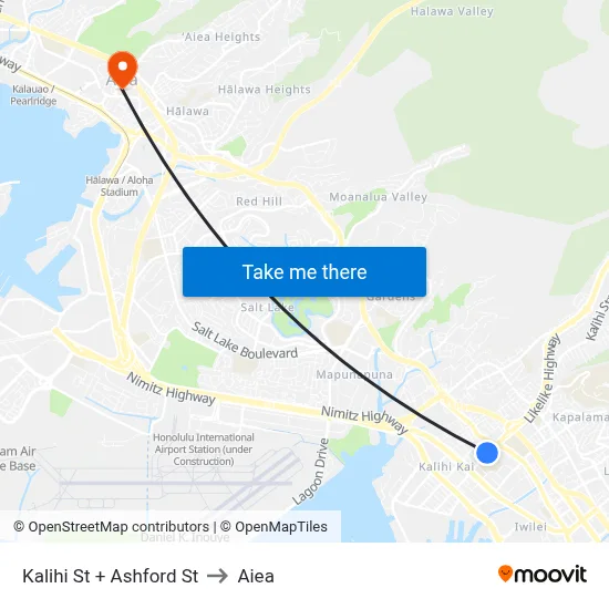 Kalihi St + Ashford St to Aiea map
