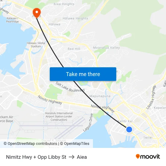 Nimitz Hwy + Opp Libby St to Aiea map