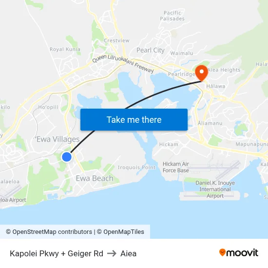 Kapolei Pkwy + Geiger Rd to Aiea map