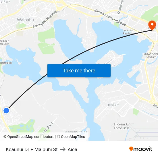 Keaunui Dr + Maipuhi St to Aiea map