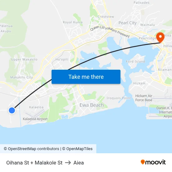 Oihana St + Malakole St to Aiea map