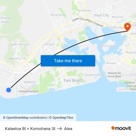 Kalaeloa Bl + Komohana St to Aiea map