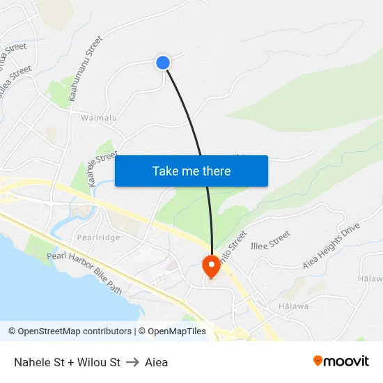 Nahele St + Wilou St to Aiea map