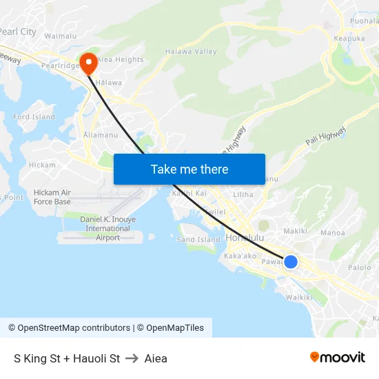 S King St + Hauoli St to Aiea map