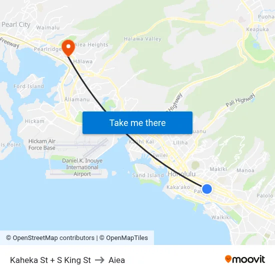 Kaheka St + S King St to Aiea map