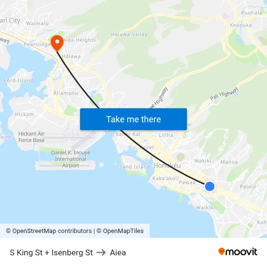 S King St + Isenberg St to Aiea map