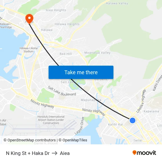 N King St + Haka Dr to Aiea map