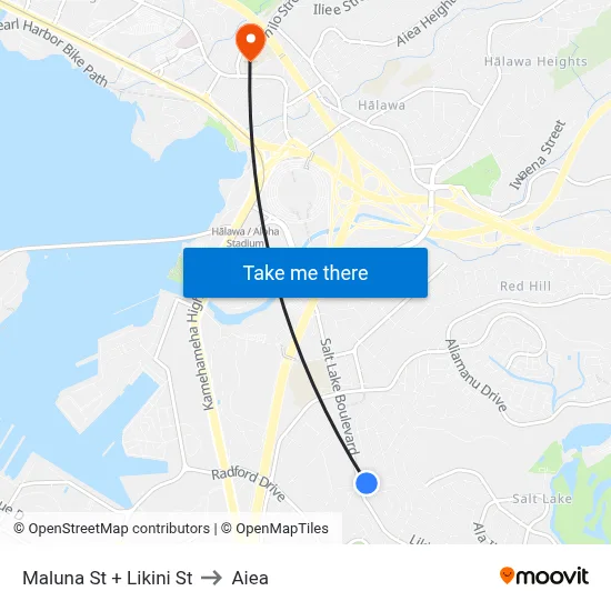 Maluna St + Likini St to Aiea map