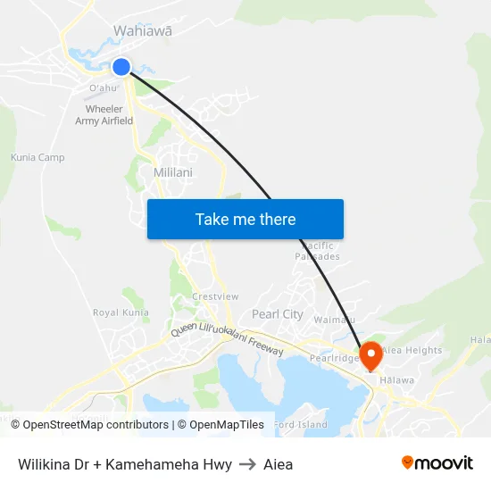 Wilikina Dr + Kamehameha Hwy to Aiea map