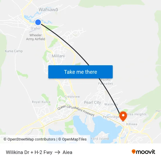 Wilikina Dr + H-2 Fwy to Aiea map