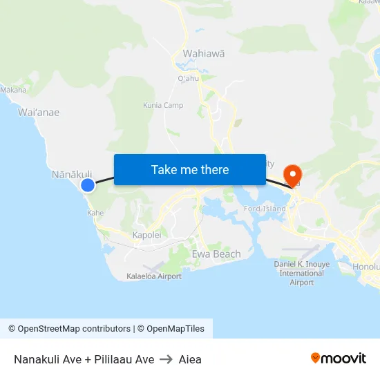 Nanakuli Ave + Pililaau Ave to Aiea map