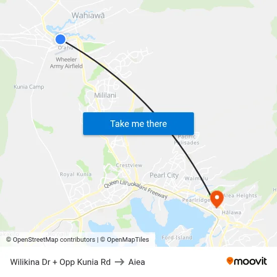 Wilikina Dr + Opp Kunia Rd to Aiea map