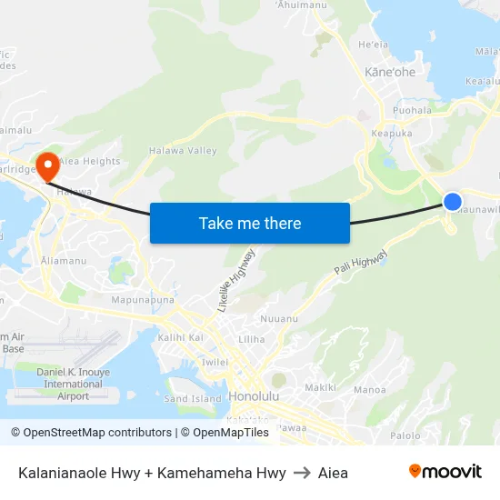Kalanianaole Hwy + Kamehameha Hwy to Aiea map