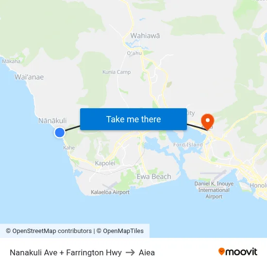 Nanakuli Ave + Farrington Hwy to Aiea map