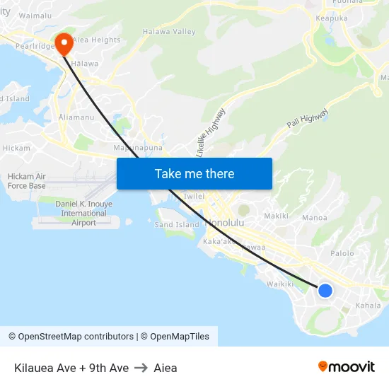 Kilauea Ave + 9th Ave to Aiea map