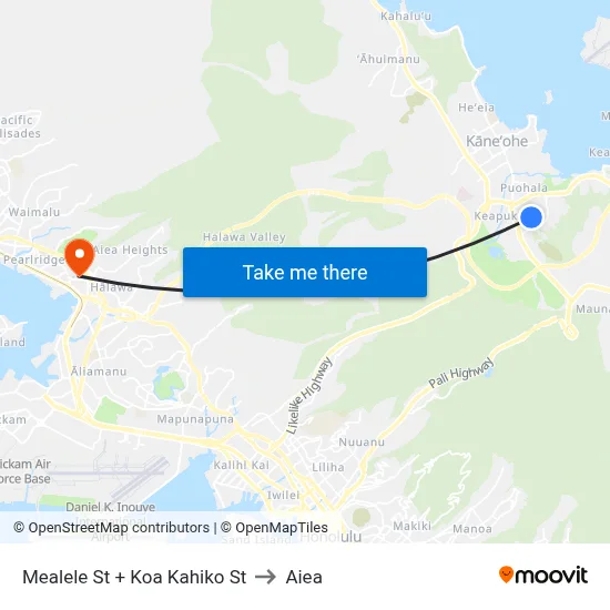 Mealele St + Koa Kahiko St to Aiea map