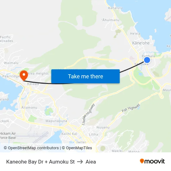 Kaneohe Bay Dr + Aumoku St to Aiea map
