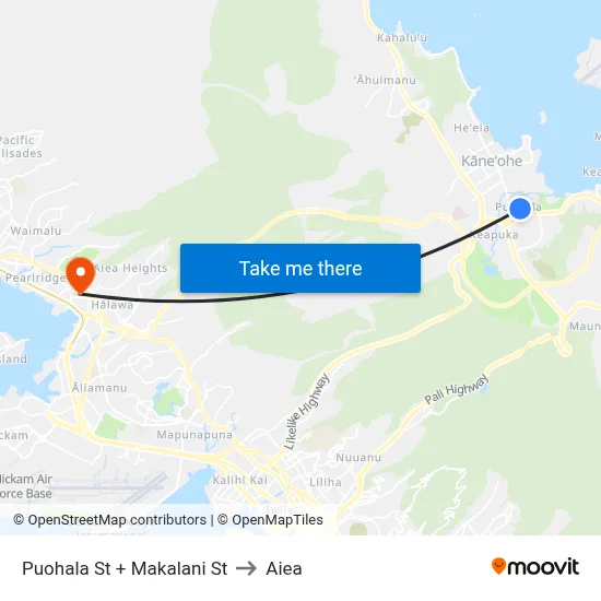 Puohala St + Makalani St to Aiea map