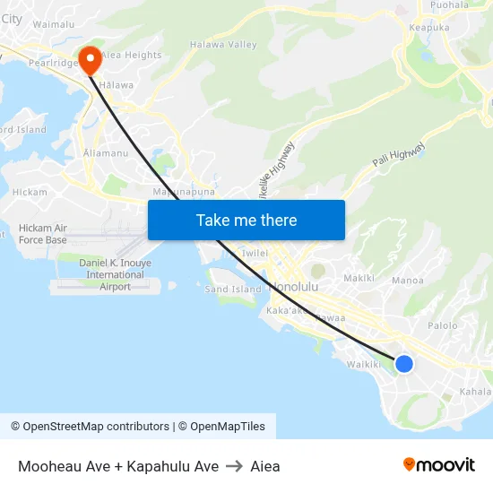 Mooheau Ave + Kapahulu Ave to Aiea map
