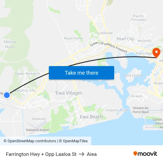 Farrington Hwy + Opp Laaloa St to Aiea map