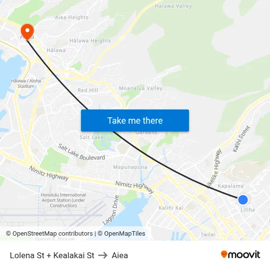 Lolena St + Kealakai St to Aiea map