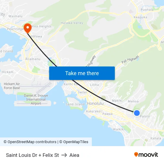 Saint Louis Dr + Felix St to Aiea map