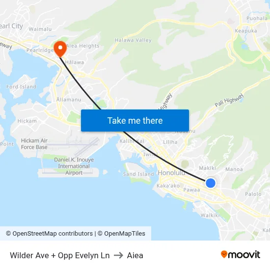 Wilder Ave + Opp Evelyn Ln to Aiea map