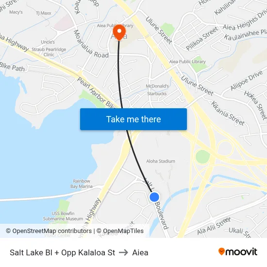 Salt Lake Bl + Opp Kalaloa St to Aiea map
