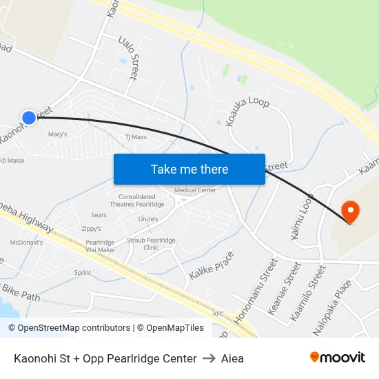 Kaonohi St + Opp Pearlridge Center to Aiea map