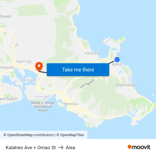 Kalaheo Ave + Omao St to Aiea map