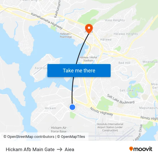 Hickam Afb Main Gate to Aiea map
