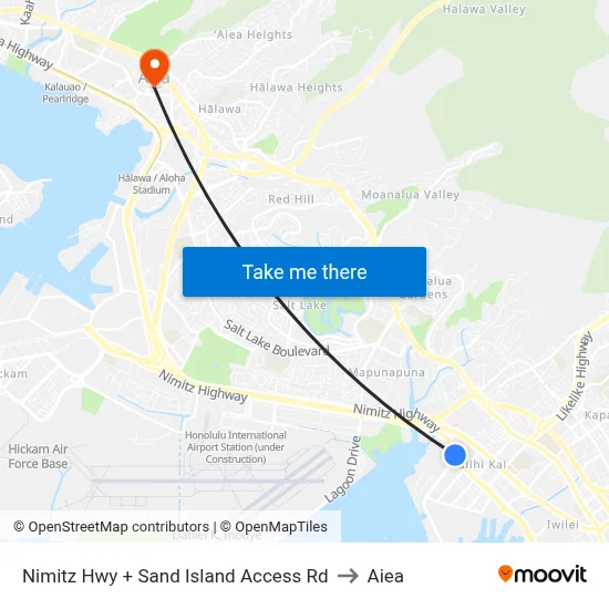 Nimitz Hwy + Sand Island Access Rd to Aiea map