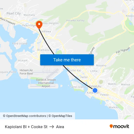 Kapiolani Bl + Cooke St to Aiea map